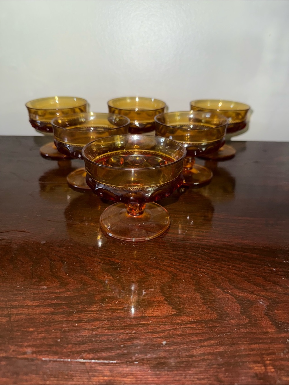Amber Glass Dessert Coupe Set - Elegant Amber Glass Serving Bowls Vintage